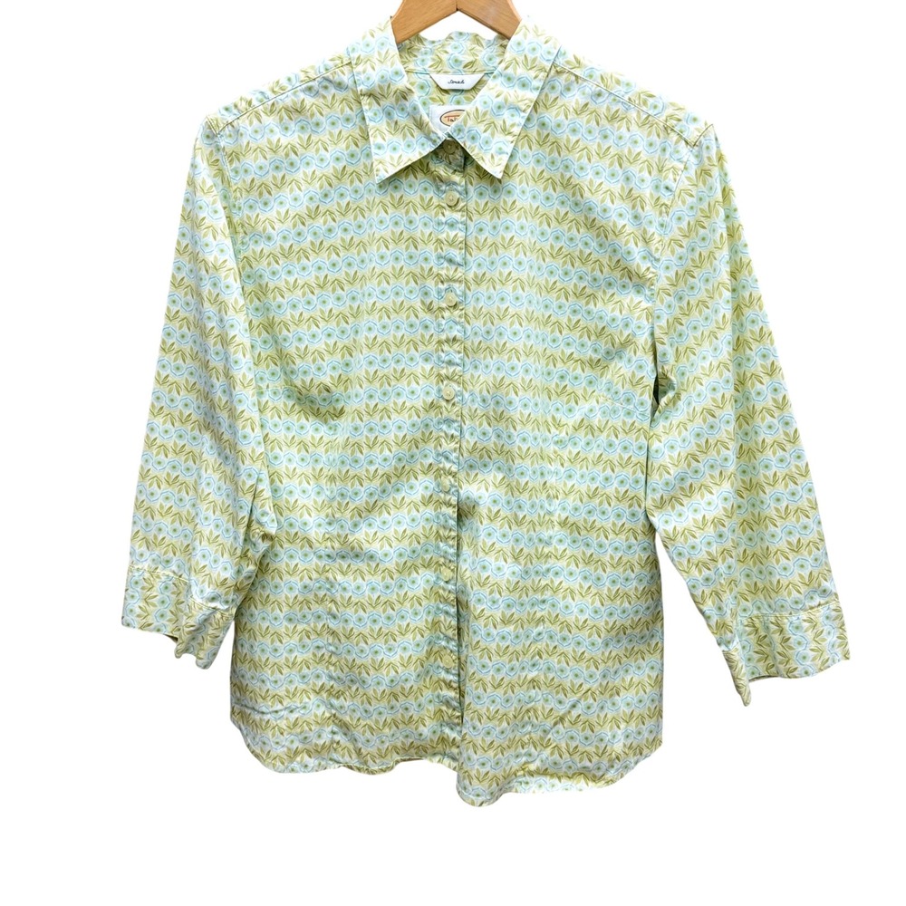 Talbots Floral Cotton Stretch Poplin Large Button Down Shirt Preppy Garden
